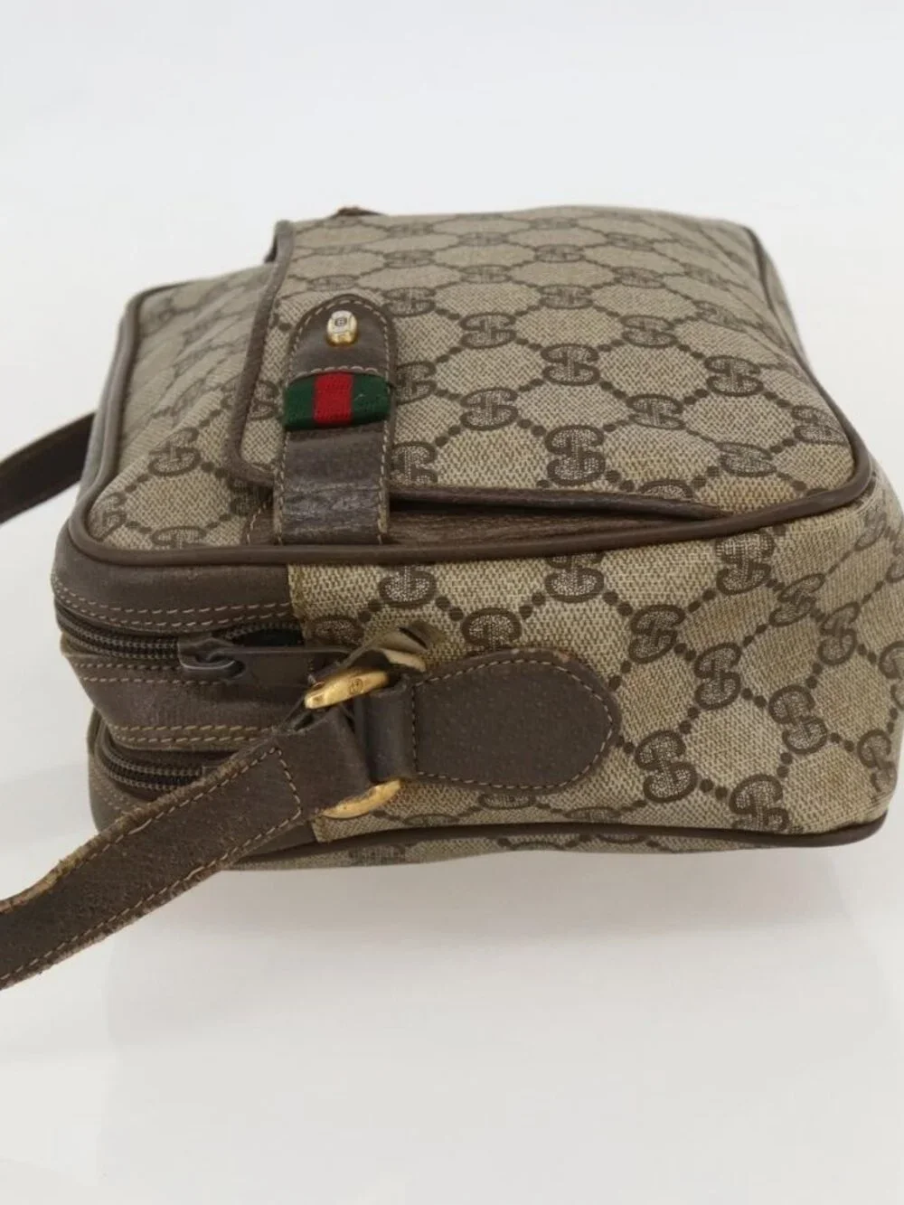 GUCCI GG Supreme Web Sherry Line Shoulder Bag PVC Beige 66 02 049 Auth 175721